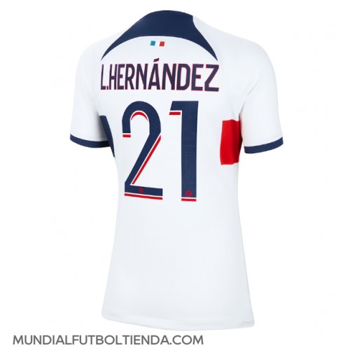 Camiseta Paris Saint-Germain Lucas Hernandez #21 Segunda Equipación Replica 2023-24 para mujer mangas cortas